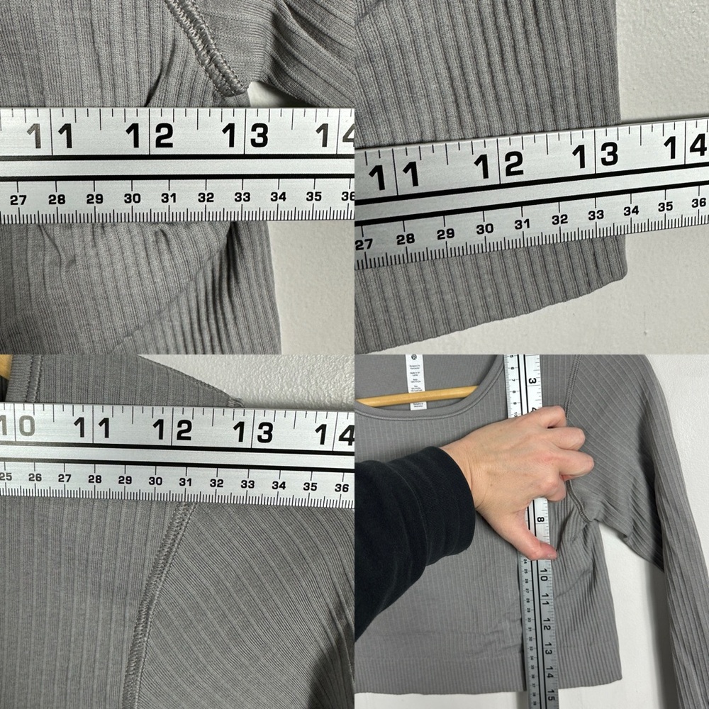 Lululemon Ebb To Street Long Sleeve Shirt Grey Womens Size 6 Ribbed Crop Run Top - Picture 14 of 16